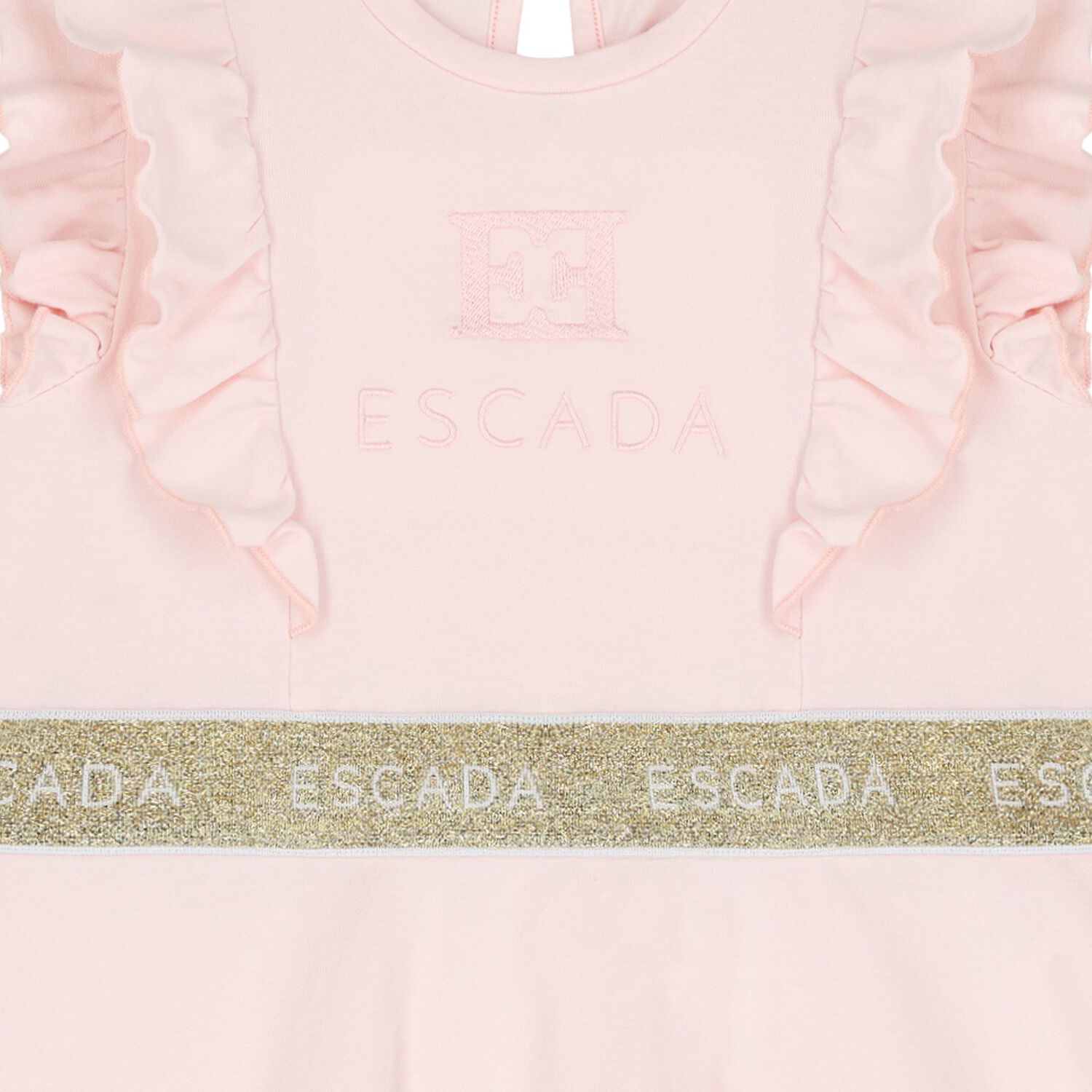 Younger Girls Pink & Gold Ruffled Logo Dress, 2, hi-res