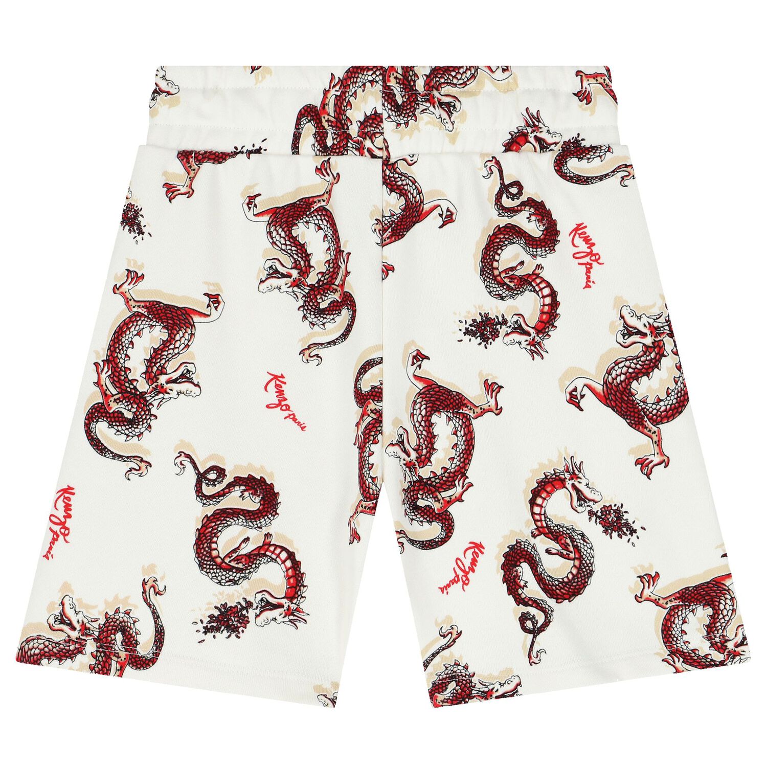 Boys Ivory & Red Logo Shorts, 1, hi-res
