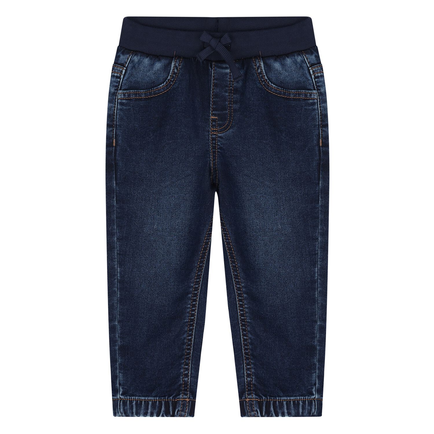 Younger Boys Navy Blue Denim Joggers, 1, hi-res