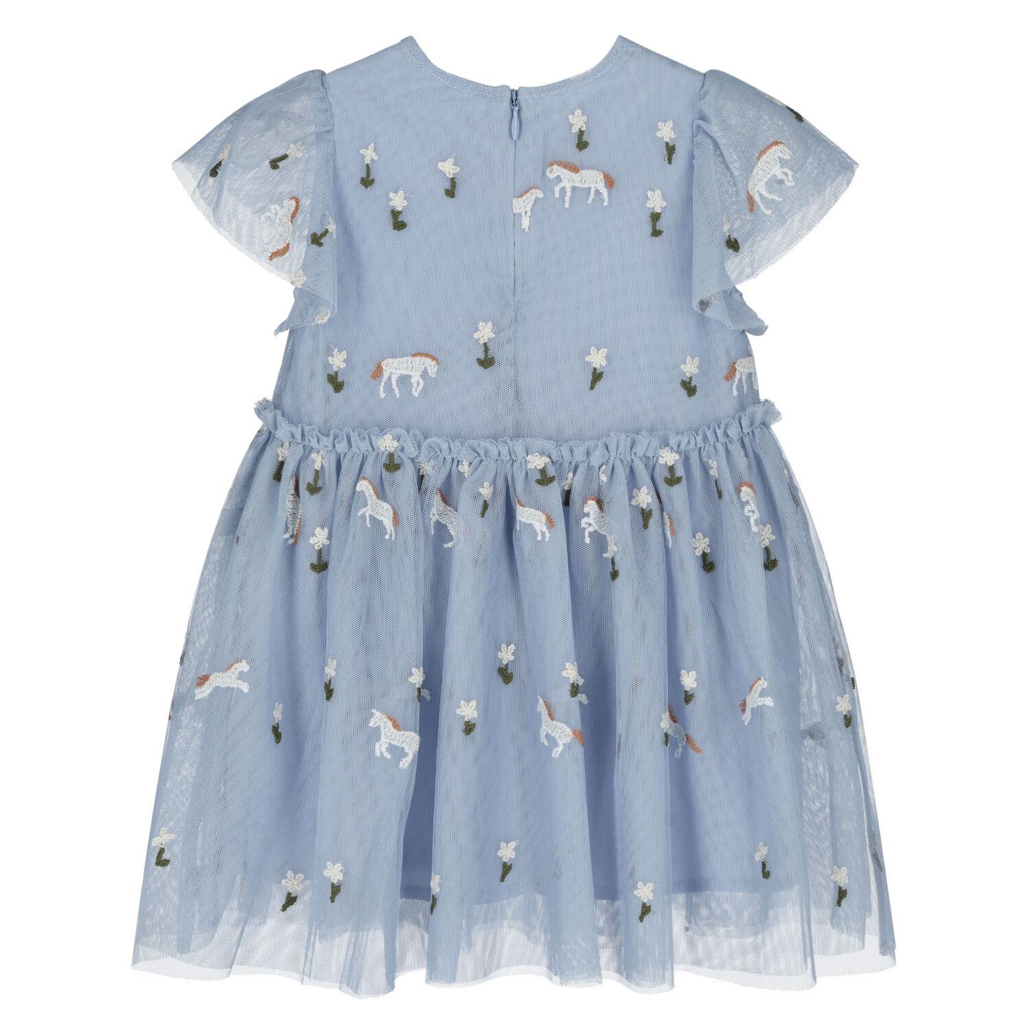 Younger Girls Blue Horse Tulle Dress, 1, hi-res