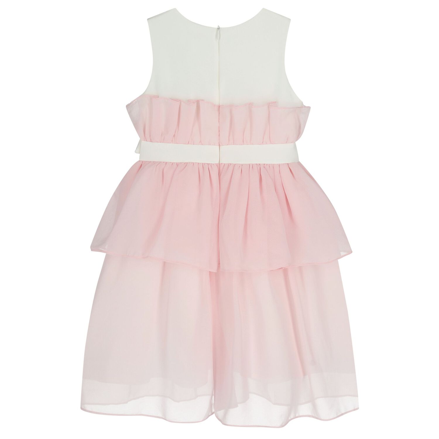 Girls White & Pink Bow Tiered Dress, 1, hi-res