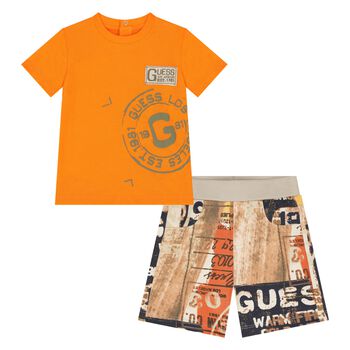 Younger Boys Orange & Beige Shorts Set