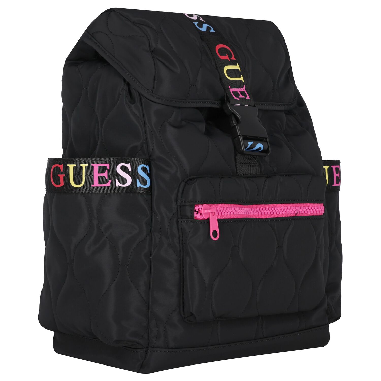 Girls Black Logo Quilted Backpack, 1, hi-res