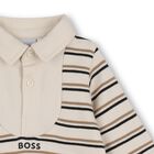 Baby Boys Beige Logo Striped Romper , 1, hi-res