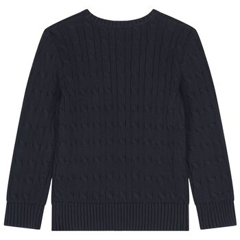 Navy Blue Logo Cable Knit Jumper