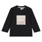 Younger Boys Black Logo Long Sleeve Top, 1, hi-res