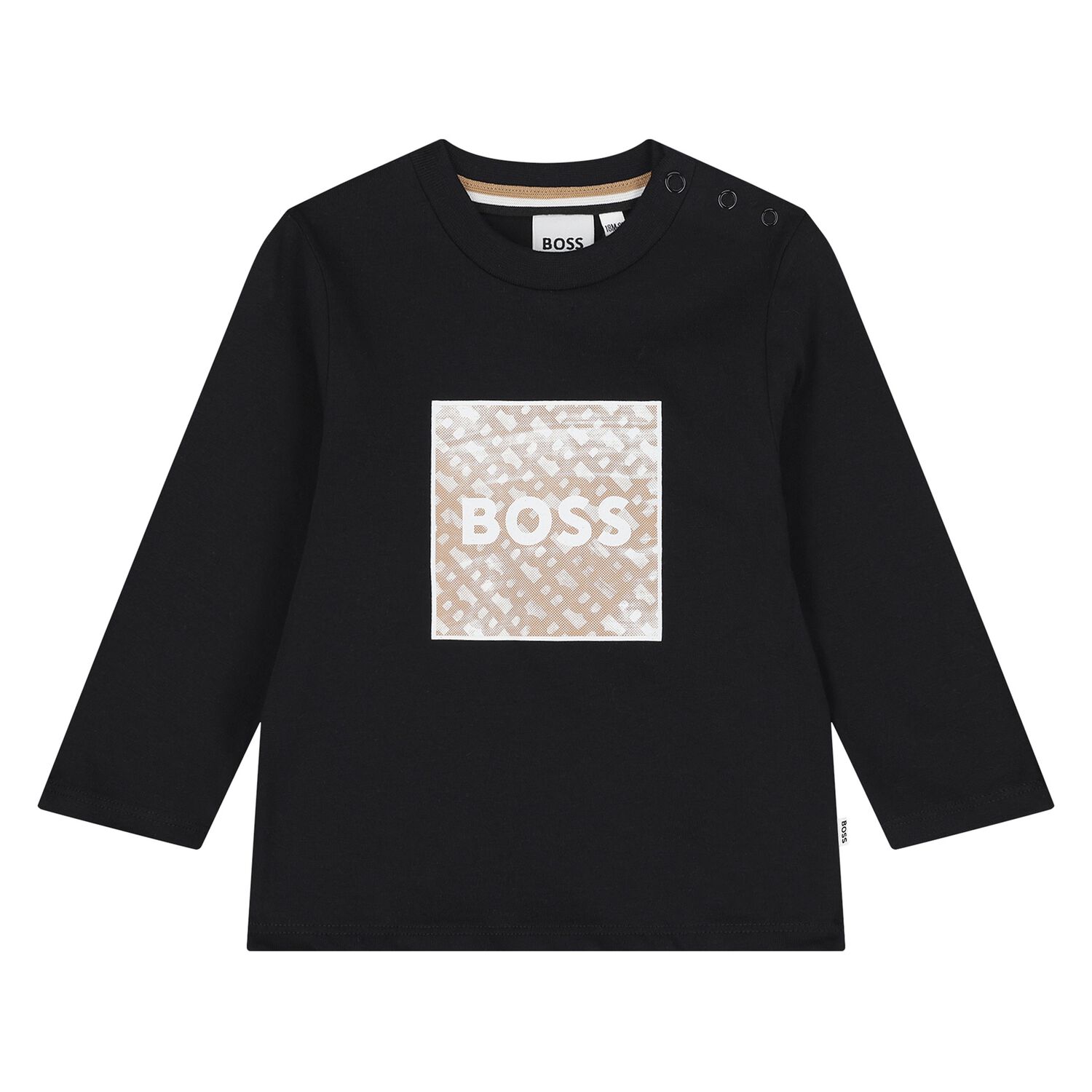 Younger Boys Black Logo Long Sleeve Top, 1, hi-res