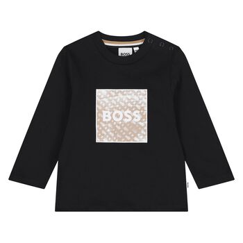 Younger Boys Black Logo Long Sleeve Top