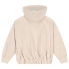 Girls Beige Logo Hooded Zip-Up Top, 2, hi-res