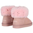 حذاء باللون وردي للبنات من الجلد المدبوغ والفراء الصناعي, 1, hi-res