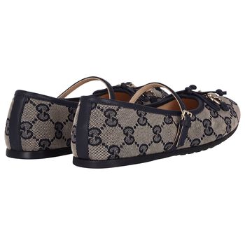 Girls Beige & Navy Blue GG logo Shoes