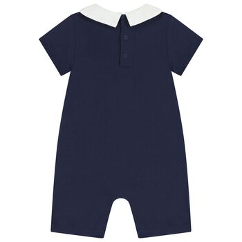Navy Blue Teddy Bear Logo Baby Romper