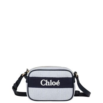 Girls White & Blue Logo Striped HandBag