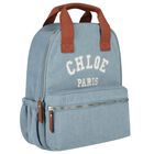 Girls Blue Logo Denim Backpack, 1, hi-res