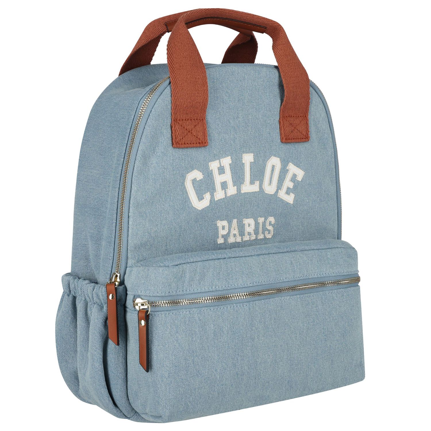 Girls Blue Logo Denim Backpack, 1, hi-res