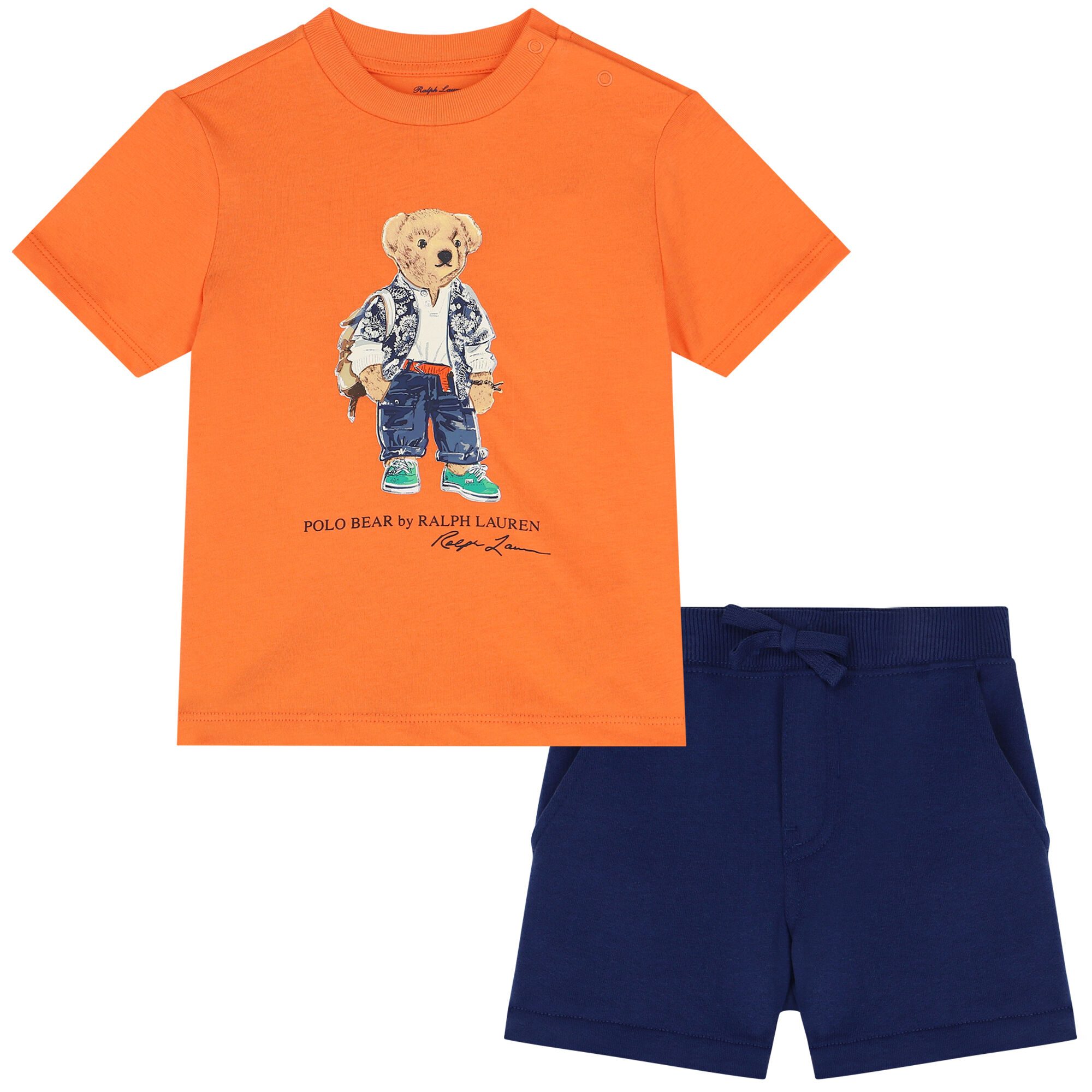 Ralph Lauren Baby Boys Orange Navy Blue Shorts Set Junior Couture