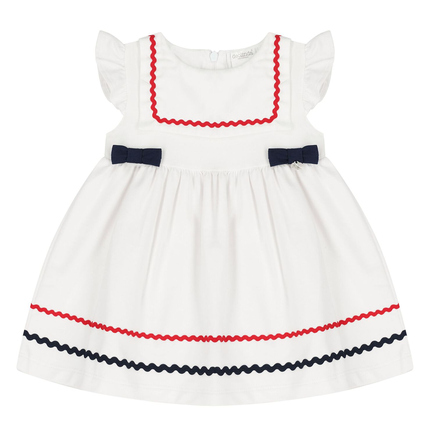 Baby Girls White & Navy Blue Dress Set, 1, hi-res