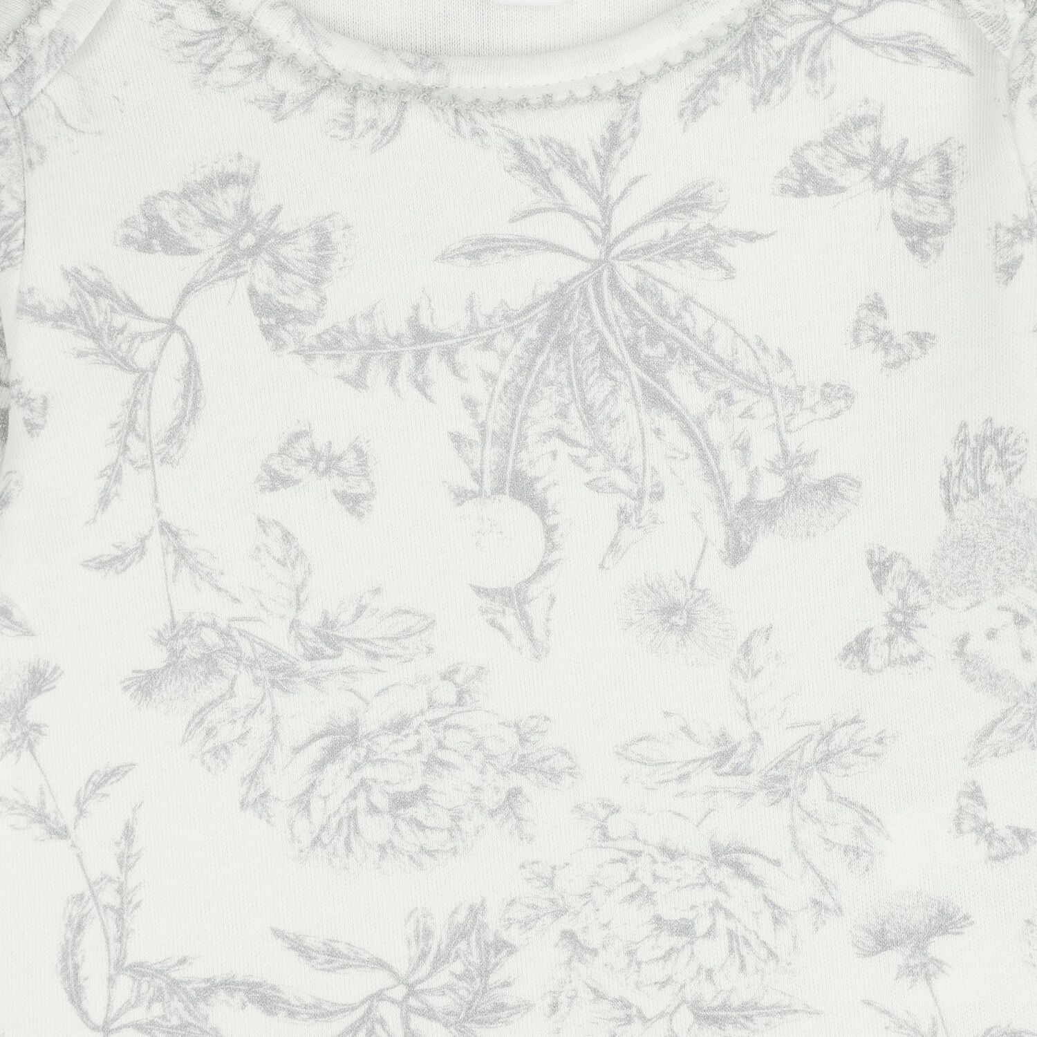 Grey & White Toile De Jouy Cotton Baby Pyjamas, 2, hi-res