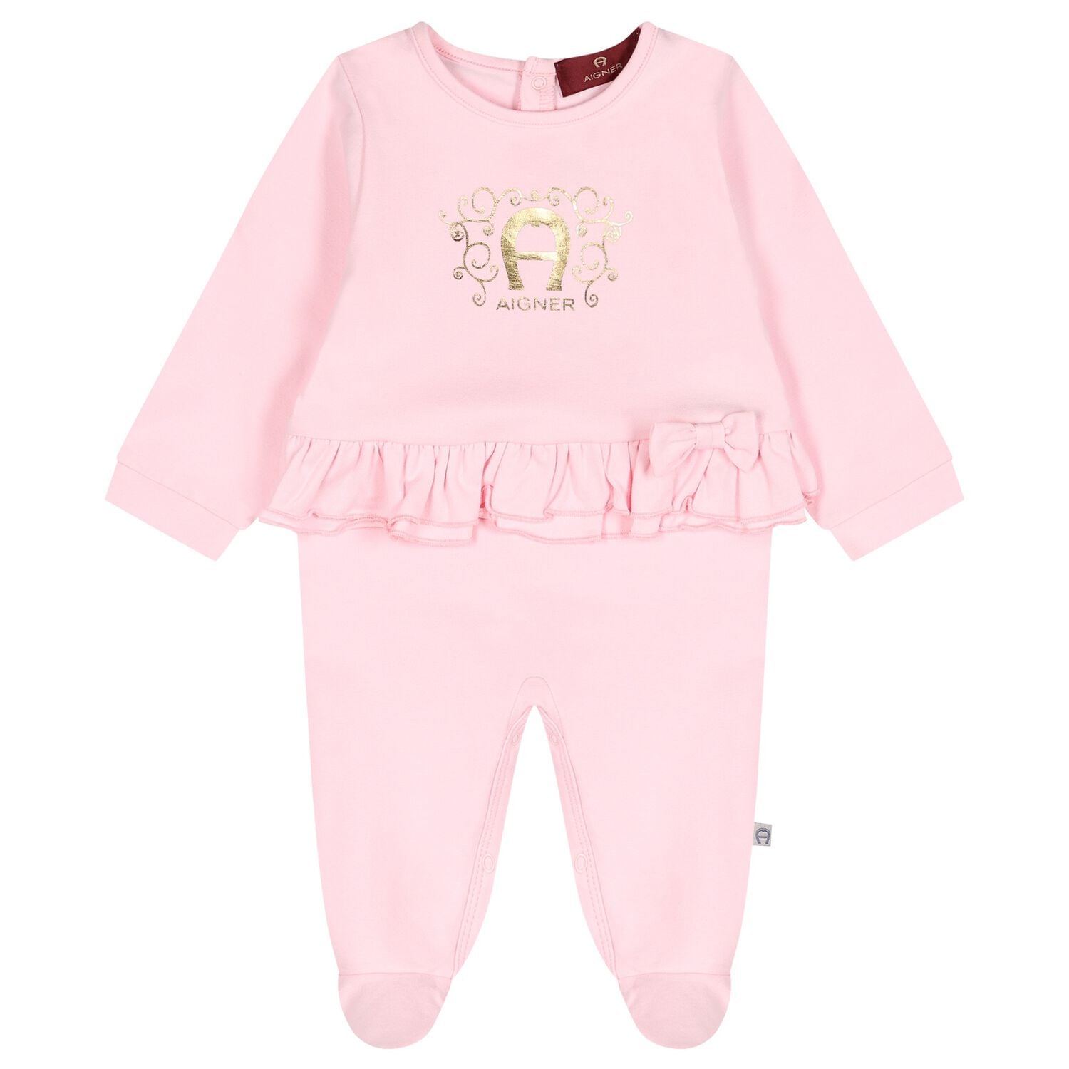 Baby Girls Pink & Gold Logo Babygrow, 2, hi-res