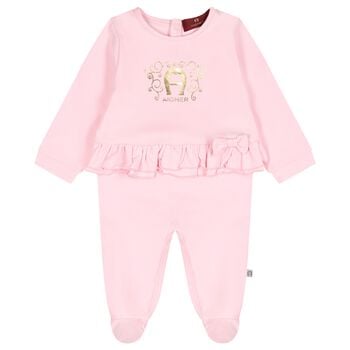 Baby Girls Pink & Gold Logo Babygrow