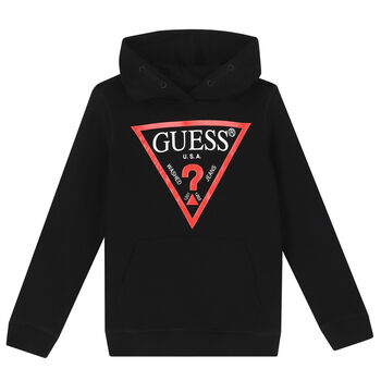 Guess Boys Black Logo Hooded Top, 1 Boys Black Logo Hooded Top