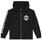 Black Logo Hooded Zip-Up Top, 1, hi-res