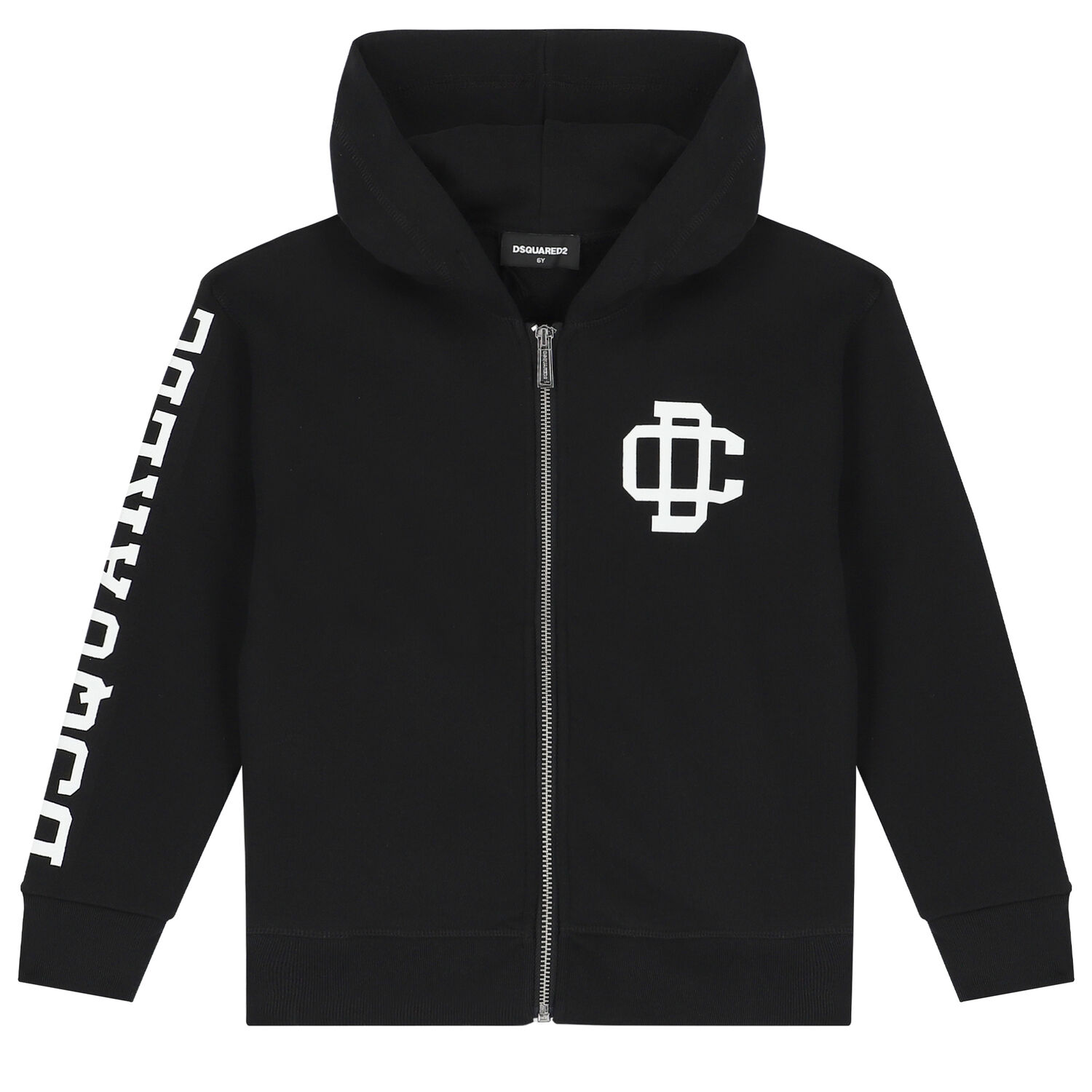 Black Logo Hooded Zip-Up Top, 1, hi-res image number null