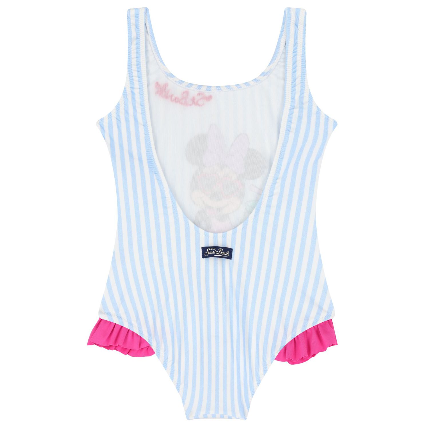 Girls Blue & White Stripe Minnie Mouse Swimsuit, 1, hi-res