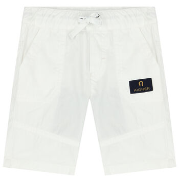 Younger Boys White Logo Chino Shorts