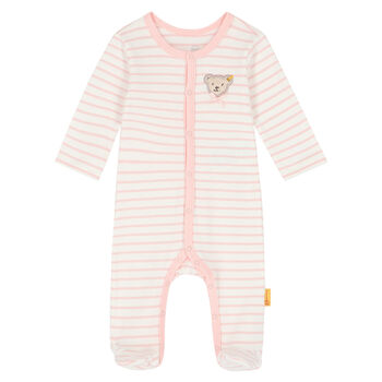 Baby Girls Ivory & Pink Striped Babygrow