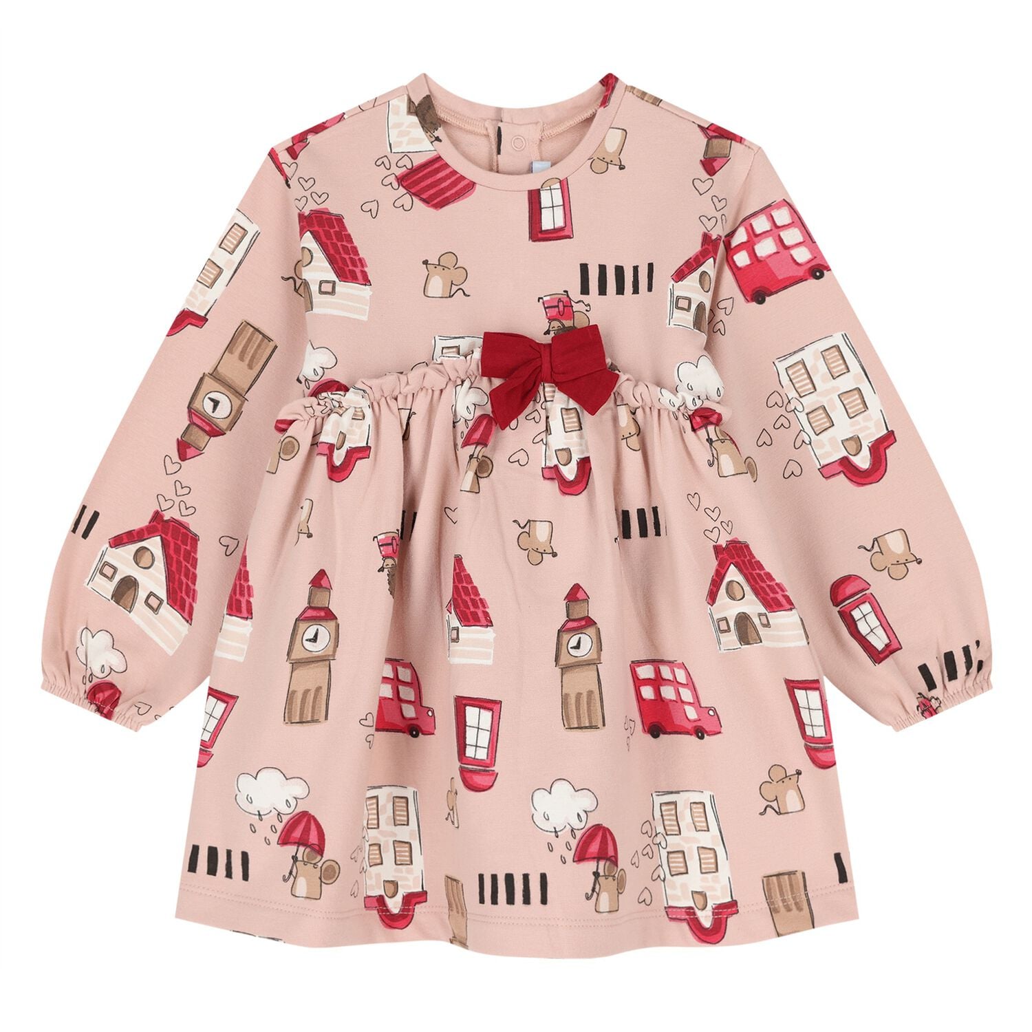 Younger Girls Pink London Themed Print Dress, 1, hi-res