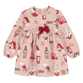 Younger Girls Pink London Themed Print Dress