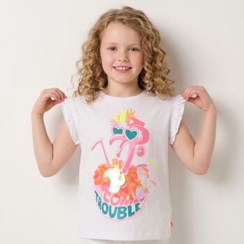 Girls White Flamingo T-Shirt