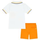 Boys White & Orange Logo Shorts Set, 1, hi-res