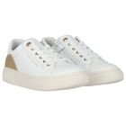Girls White & Gold Logo Trainers, 1, hi-res