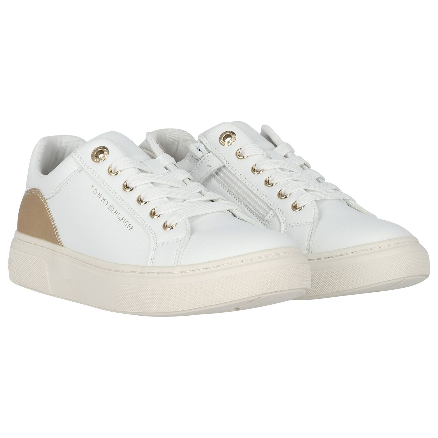 Girls White & Gold Logo Trainers, 1, hi-res image number null