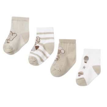 Baby Boys Beige & White Socks ( 4-Pack )