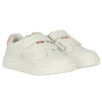 Girls White & Pink Logo Trainers 