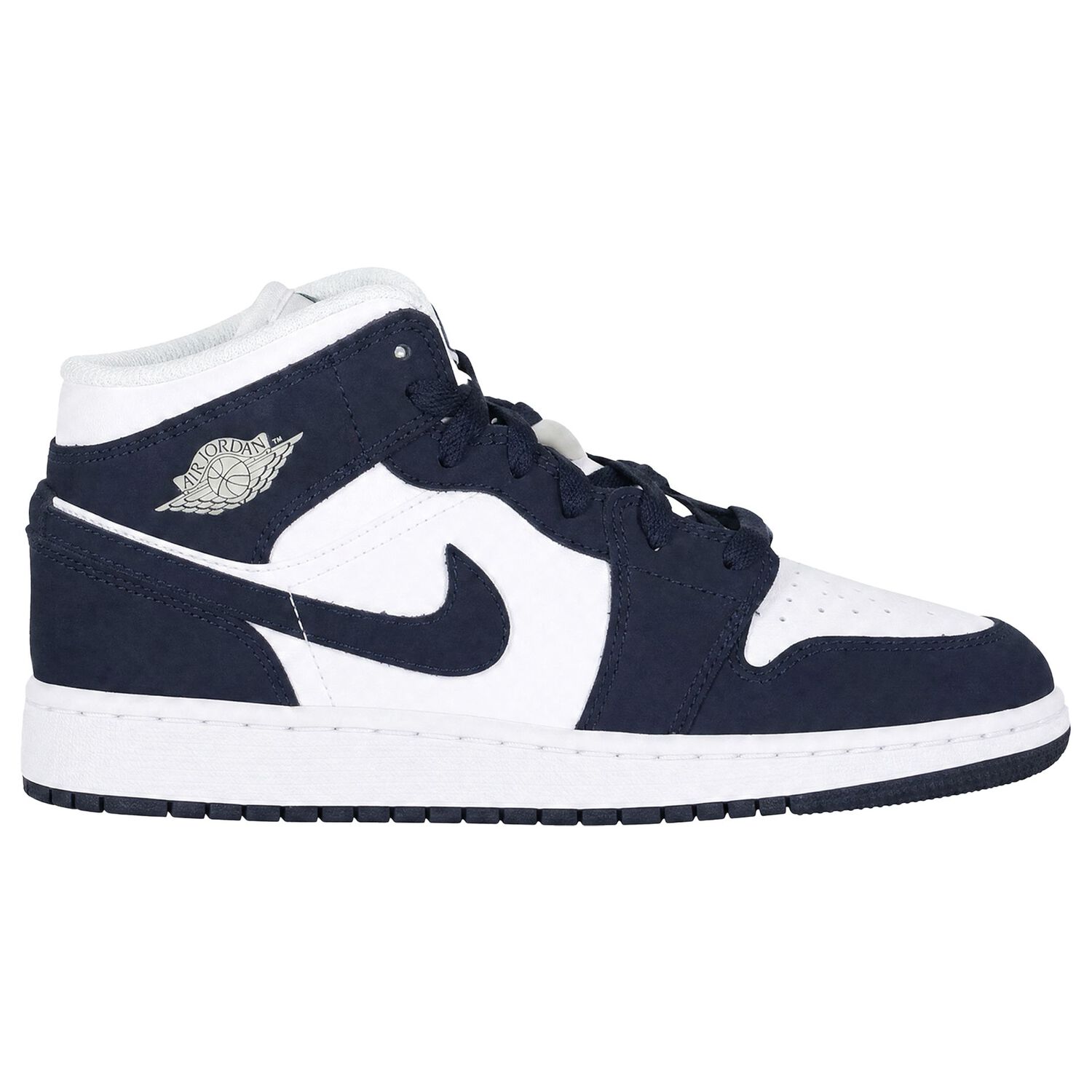 Navy Blue & White Air Jordan 1 Mid Trainers, 1, hi-res