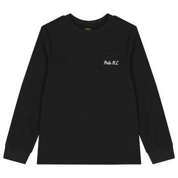 Boys Black Polo Bear Long Sleeve Top