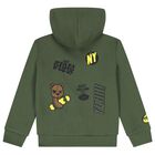 Boys Green Teddy Bear Hooded Zip Up Top, 2, hi-res
