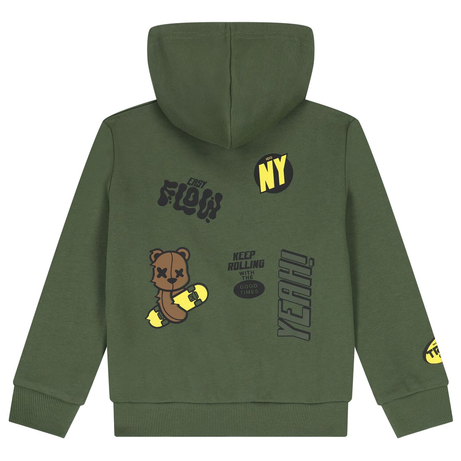 Boys Green Teddy Bear Hooded Zip Up Top, 2, hi-res image number null