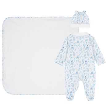 Boys White & Blue Toile Babygrow Set