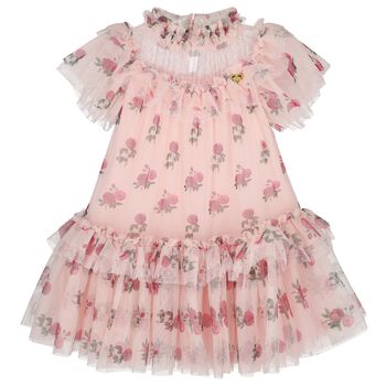 Girls Pink Floral Tulle Dress