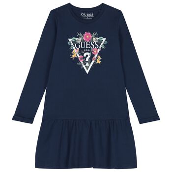 Girls Navy Blue Logo Dress