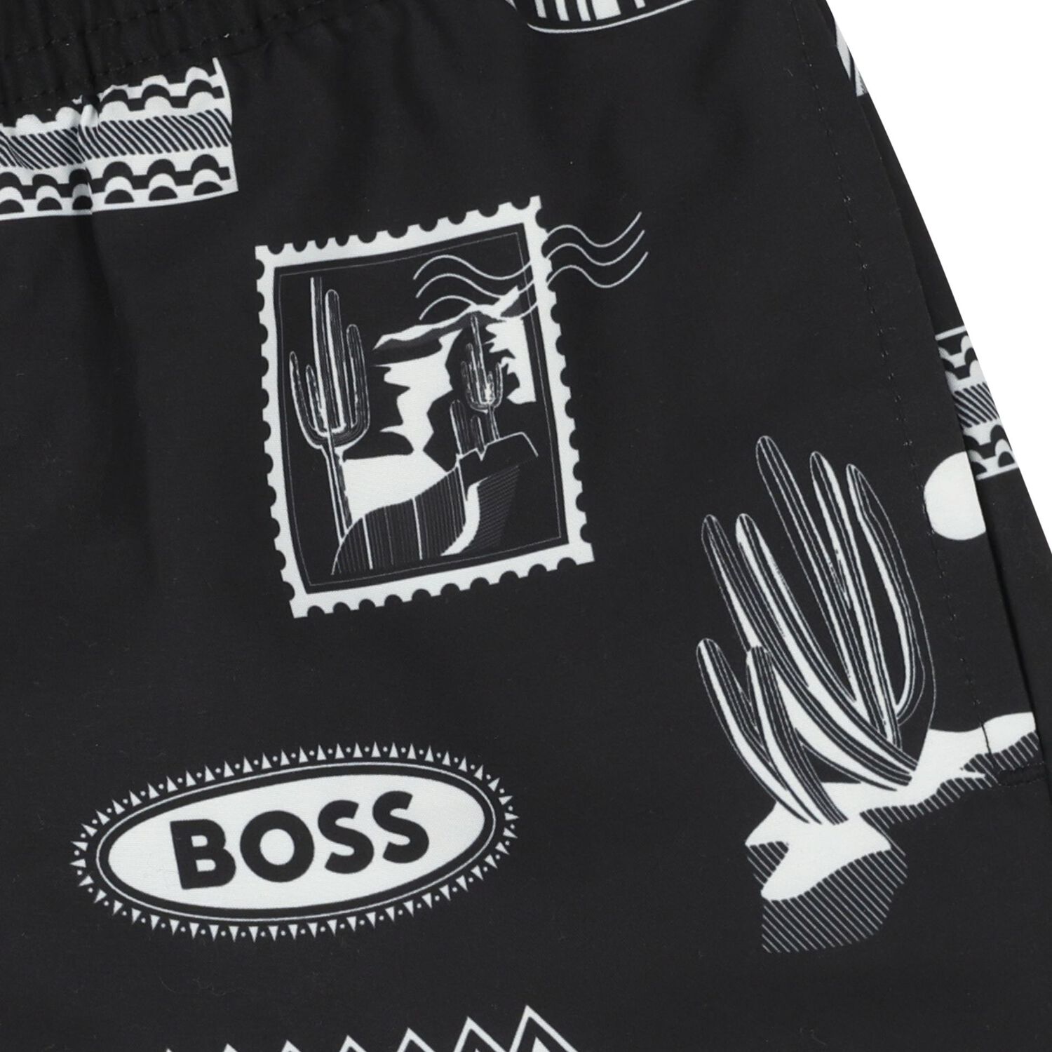 Boys Black Logo Swim Shorts, 1, hi-res