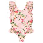 Girls Pink Floral Swimsuit, 1, hi-res