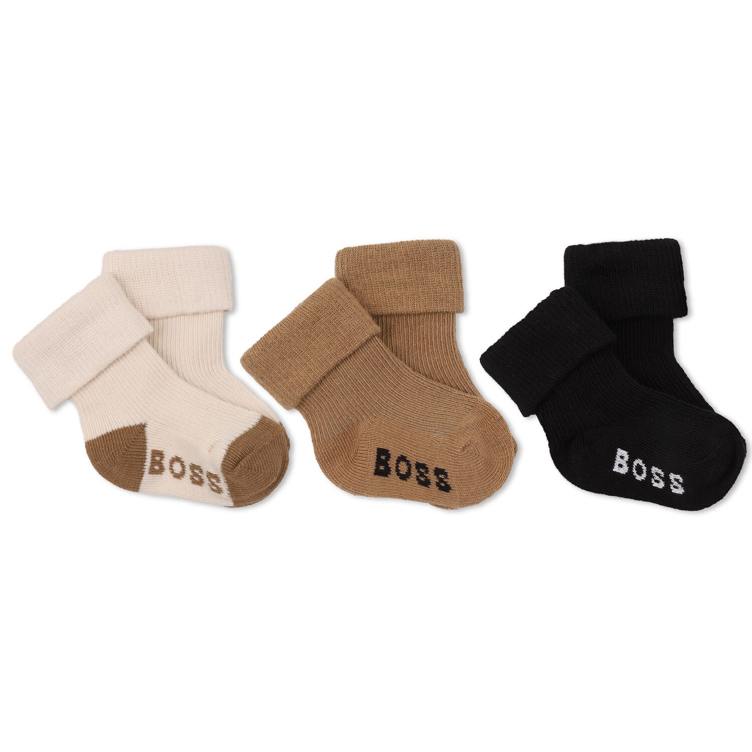Baby Boys Beige & Black Logo Socks ( 3-Pack ) , 1, hi-res