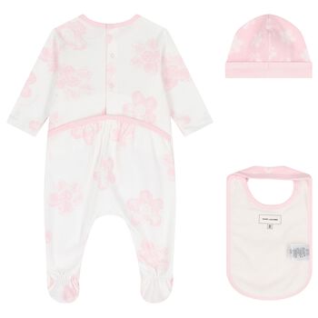 Baby Girls White & Pink Floral Babygrow Gift Set