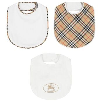 White & Beige Check Baby Bibs ( 3-Pack )